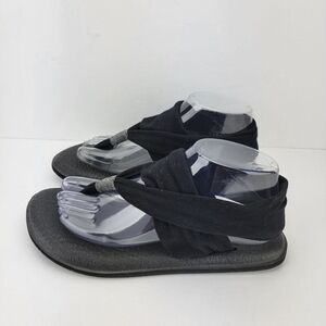 Sanuk Womens Size 8M Black Classic Yoga Slingback Fabric Thong Sandals 0914